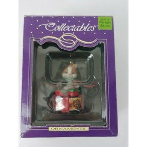 Lustre Fame Cat on Salmon can ornament 1992 Vintage Cat Lover